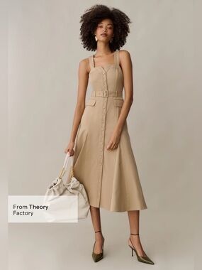 o.p.t. Raya Khaki Midi Dress Size 2 NWT Belted Button Front Theory Inspired